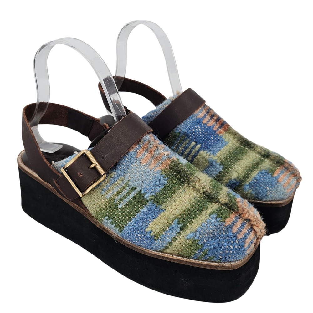 Free People Astrid Clog Platform‎ Shoes Leather Slingback Woven 8.5 4602742